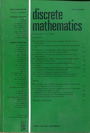 Immagine del venditore per Discrete mathematics Volume 62, Number 1, October 1986 venduto da Sylvain Par