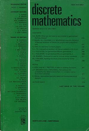 Seller image for Discrete mathematics Volume 67, Number 3, December 1987 for sale by Sylvain Paré