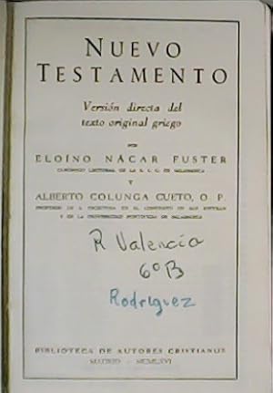 Imagen del vendedor de Nuevo Testamento. a la venta por Librera y Editorial Renacimiento, S.A.