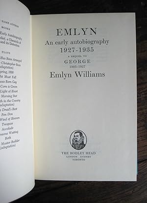 Seller image for Emlyn: an early autobiography 1927-1935, a sequel to George, 1905-1927 for sale by James Fergusson Books & Manuscripts