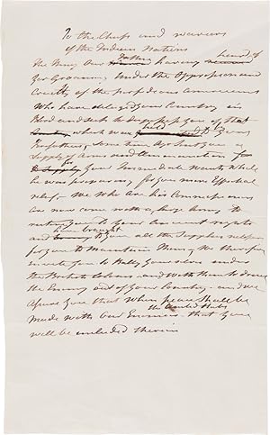 [AUTOGRAPH MANUSCRIPT DRAFTS OF TWO ADDRESSES BY REAR ADMIRAL EDWARD CODRINGTON TO THE "BRAVE CHI...