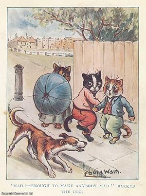 Immagine del venditore per Louis Wain: Floss, Vic, and Tom encounter a dog - printed in 1907. An original coloured cat print by the foremost cat illustrator of the early 20th century. venduto da Cosmo Books