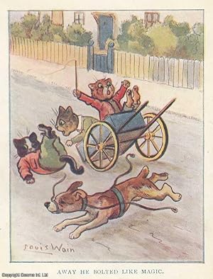 Louis Wain: Dr Grimalkin, Friskers and Tom falling out of a cart - printed in 1907. An original c...