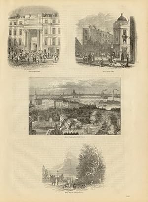 EXETER HALL SEVEN DIALS- london ,LONDON FROM YORK COLUMN, SUBURB OF KNIGHTSBRIDGE,1845 MULTIPLE V...