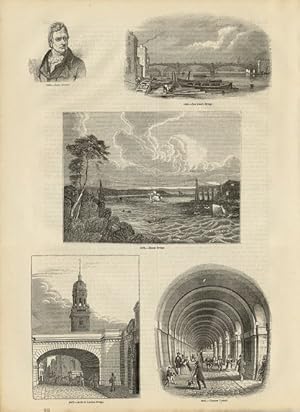 THAMES TUNNEL ,ARCH OF LONDON BRIDGE ,MENAI BRIDGE, SOUTHWARK BRIDGE ,JOHN RENNIE,1845 MULTIPLE V...