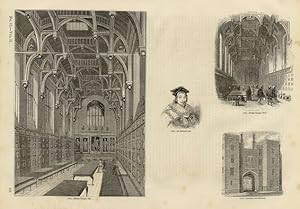 MIDDLE TEMPLE HALL, SIR EDWARD COKE,LINCOLN'S INN GATEWAY,1845 MULTIPLE VIGNETTE PRINTS, HISTORIC...