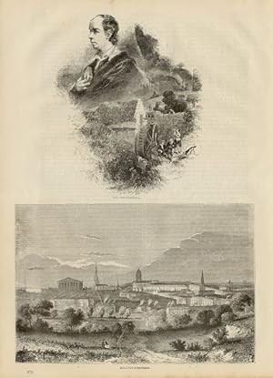 VIEW OF BIRMINGHAM ,PORTRAIT OF OLIVER GOLDSMITH,1845 MULTIPLE VIGNETTE PRINTS, HISTORICAL ARCHIT...
