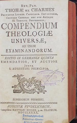 Bild des Verkufers fr Compendium Theologiae Universae ad usum Examinandorum. Ed. 5. zum Verkauf von Antiquariat Bookfarm