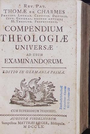 Bild des Verkufers fr Compendium Theologiae Universae ad usum Examinandorum. Ed. 1. zum Verkauf von Antiquariat Bookfarm