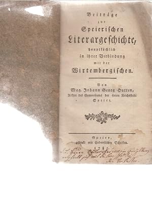 Beiträge zur Speierischen Literaturgeschichte, hauptsächlich in ihrer Verbindung mit der Wirtembe...