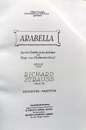 Arabella. Lyrische Komodie in drei Aufzugen von Hugo von Hofmannsthal. Opus 79. Orchester-Partitur
