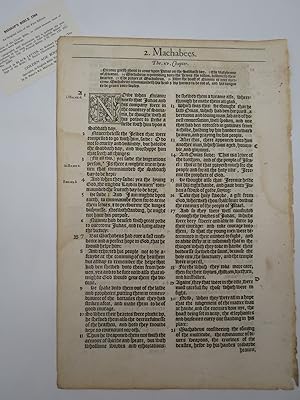 BISHOP'S BIBLE LEAF - MACHABEES - FROM THE ORIGINAL FOLIO OF THE FIRST EDITION 1568