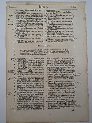 BISHOP'S BIBLE LEAF - IOSUAH - FROM THE ORIGINAL FOLIO OF THE FIRST EDITION 1568