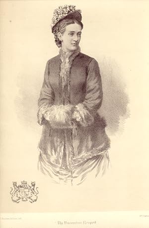 THE VISCOUNTESS NEWPORT Lady Ida Bennet,Rare 1877 Lithographed Historical Tinted Portrait Print