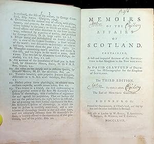 Image du vendeur pour Memoirs of the Affairs of Scotland mis en vente par Stanley Louis Remarkable Books