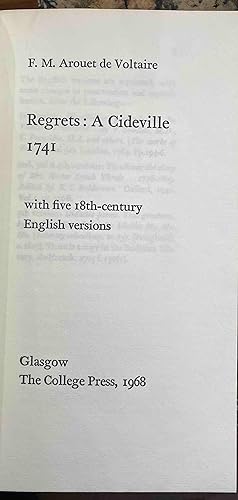 Immagine del venditore per Regrets : A Cideville 1741 with five 18th century English versions. venduto da Holybourne Rare Books ABA ILAB