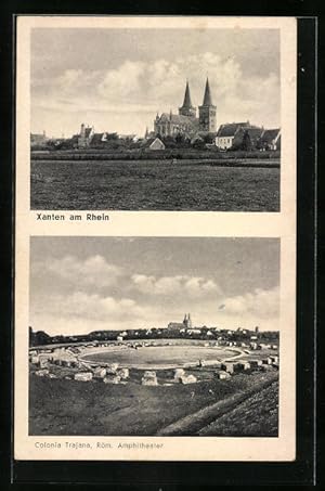 Bild des Verkufers fr Ansichtskarte Xanten / Rhein, Rm. Amphitheater Colonia Trajana, Gesamtansicht mit Kirche zum Verkauf von Bartko-Reher