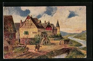 Künstler-Ansichtskarte Degi Nr. 1123: Romantische Flusslandschaft, Im Moseltal, Ölgemälde-Imitati...