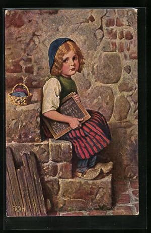 Künstler-Ansichtskarte Degi Nr. 930: Gretel, Mädchen mit Kreidetafel in der Hand, Ölgemälde-Imita...