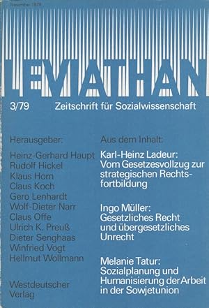 Bild des Verkufers fr Leviathan Heft 3/1979 - Zeitschrift fr Sozialwissenschaft u.a. Tatur, Sozialplanung und Humanisierung der Arbeit in der Sowjetunion zum Verkauf von Versandantiquariat Nussbaum