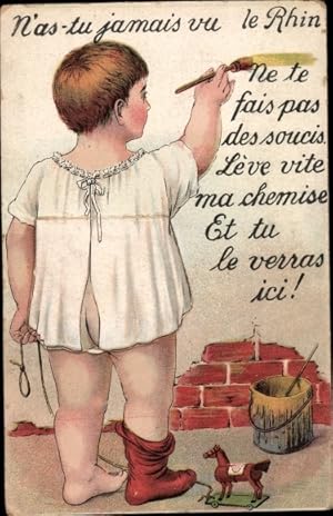 Leporello Ansichtskarte / Postkarte Rhein, Le Rhin, Kind im Nachthemd schreibt an eine Wand