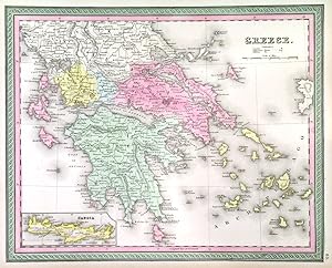 Bild des Verk�ufers f�r 'GREECE'. Map of Greece with small inset map of Crete zum Verkauf von Garwood & Voigt