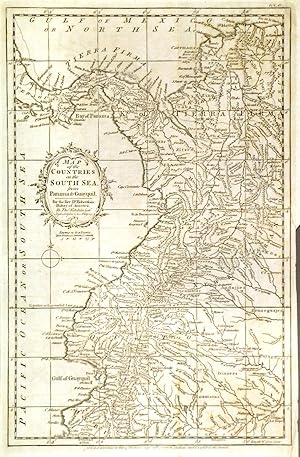 MAP OF THE COUNTRIES ON THE SOUTH SEA FROM PANAMA TO GUAYQUIL. Panama, Colombia and Ecuador.