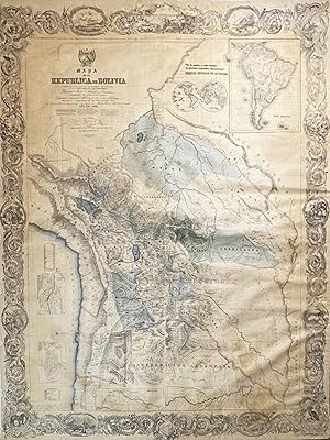 Seller image for Mapa de la Republica de Bolivia mandado publicar pr el Gobierno de la Nacion en la Administracion del Presidente Doctor Jos Maria Linares. Levantado y organindo en los anos de 1842  1859 Por el Teniente Coronel Juan Ondarza, Commandante Juan Mariano Mujia y Mayor Lucio Camacho. for sale by Antiquariat Dasa Pahor GbR