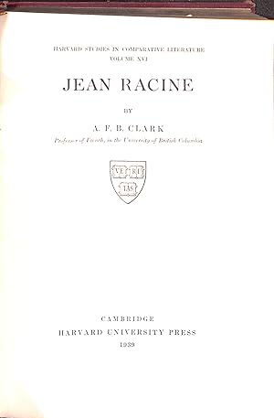 Bild des Verkufers fr Harvard Studies in Comparative Literature Volume XVI: Jean Racine zum Verkauf von WeBuyBooks