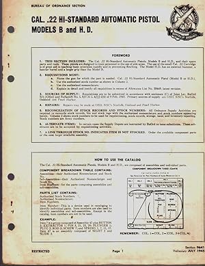 Bild des Verkufers fr Cal. .22 Hi-Standard Automatic Pistol, Models B. and H.D. zum Verkauf von ABookLegacy, Mike and Carol Smith