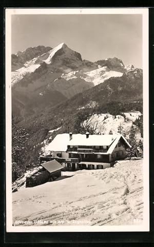 Ansichtskarte Garmisch, Berggasthof Eckbauer mit Alp- und Zugspitze