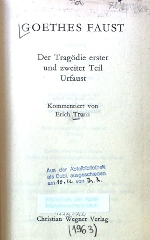 Seller image for Faust. Der Tragdie erster und zweiter Teil Urfaust; for sale by books4less (Versandantiquariat Petra Gros GmbH & Co. KG)