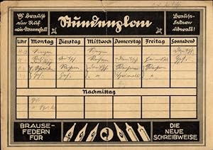 Stundenplan Brause und Co. Iserlohn Fabrik-Marke, Schreibgeräte, Sütterlin Schriftarten um 1920