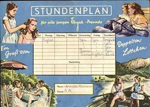 Bild des Verkufers fr Stundenplan Reklame Elbgau Margarine Nussella, Das doppelte Lottchen um 1950 zum Verkauf von akpool GmbH