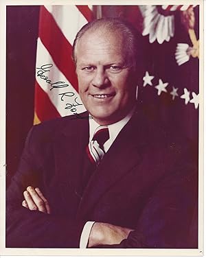 Imagen del vendedor de [Gerald Ford, 38th President of the United States.] Autograph Signature ( Gerald R. Ford ) to full-colour  Official White House Photo by David Kennerly . a la venta por Richard M. Ford Ltd