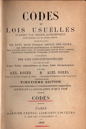 Immagine del venditore per Codes et lois usuelles venduto da JP Livres