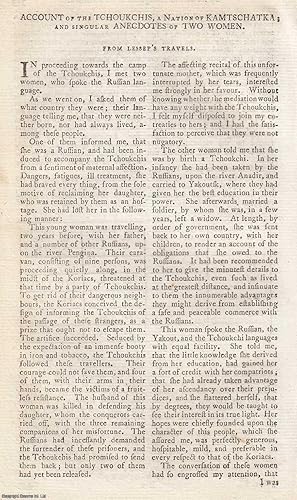 Seller image for Account of the Tchoukchis, a Nation of Kamtschatka; and singular Anecdotes of Two Women. An original article from the Literary Magazine & British Review, 1791. for sale by Cosmo Books