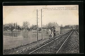 Ansichtskarte La Varenne, Inondations 1910, Pont du Chemin de fer, Hochwasser