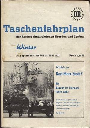 Imagen del vendedor de Taschenfahrplan der Reichsbahndirektionen Dresden und Cottbus Winter 26. September 1976 bis 21. Mai 1977 a la venta por Flgel & Sohn GmbH