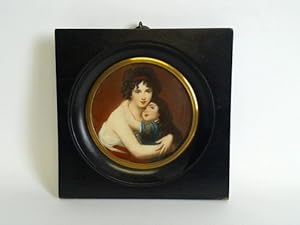 Seller image for Miniatur - Portrt mit Kind umarmend; rckseitig mit handschriftlichem Vermerk 'Lady Devonshire' - l auf Holz for sale by Celler Versandantiquariat