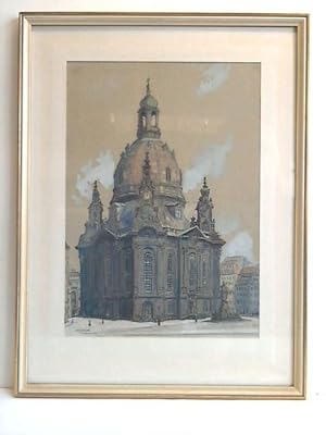 Image du vendeur pour Dresdener Frauenkirche - Handcolorierte Federzeichnung auf Papier mis en vente par Celler Versandantiquariat