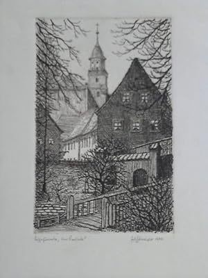 Image du vendeur pour Bischofswerda (Sachen) Am Kirchpark - Original Kaltnadelradierung mis en vente par Celler Versandantiquariat