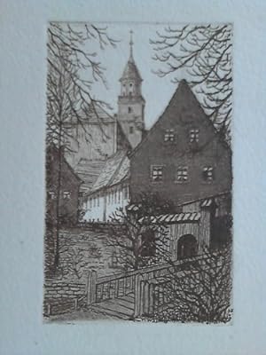 Image du vendeur pour Bischofswerda (Sachsen) Am Kirchpark - Original Kaltnadelradierung mis en vente par Celler Versandantiquariat