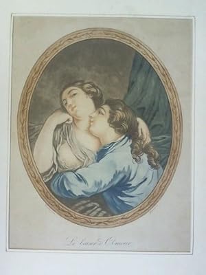 Seller image for Le baiser d' Amour - Farbaquatinta-Radierung, nach Doublet for sale by Celler Versandantiquariat