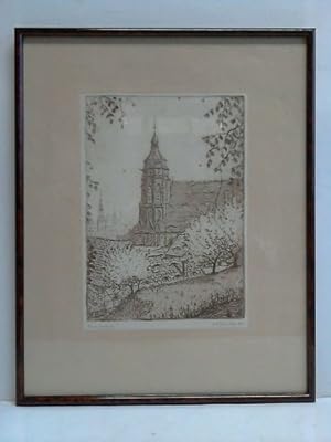 Image du vendeur pour Stadtkirche St. Marien - Schne Kaltnadelradierung mis en vente par Celler Versandantiquariat