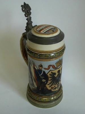 Preußen (um 1880). Text (Deckel): Lieb Vaterland, magst ruhig sein. - Keramik-Zinnkrug 0,5 L, ein...