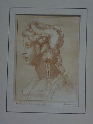 Bild des Verkufers fr Profilbild einer Frau - Radierung in Kupfermanier im Rtelton, nach Michelangiolo Bonarroti zum Verkauf von Celler Versandantiquariat