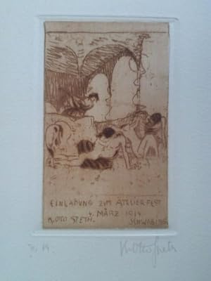 Seller image for Aktstudie: Einladung zum Atelierfest, 4. Mrz 1914, K. Otto Speth, Schwabing - Original-Radierung for sale by Celler Versandantiquariat
