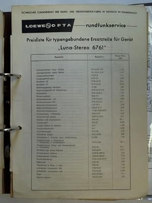 Loewe Opta Rundfunkservice. Sammlung von ca. 35 Preislisten und Ersatzteillisten sowie zahlreiche...