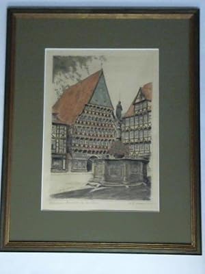 Hildesheim - Knochenhauer Amtshaus. Colorierte Radierung